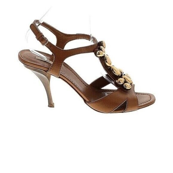 Miu Miu T-Strap Heels Bronze Metallic Jeweled Sandals 41 US 11 Sling Back Party - Picture 11 of 11
